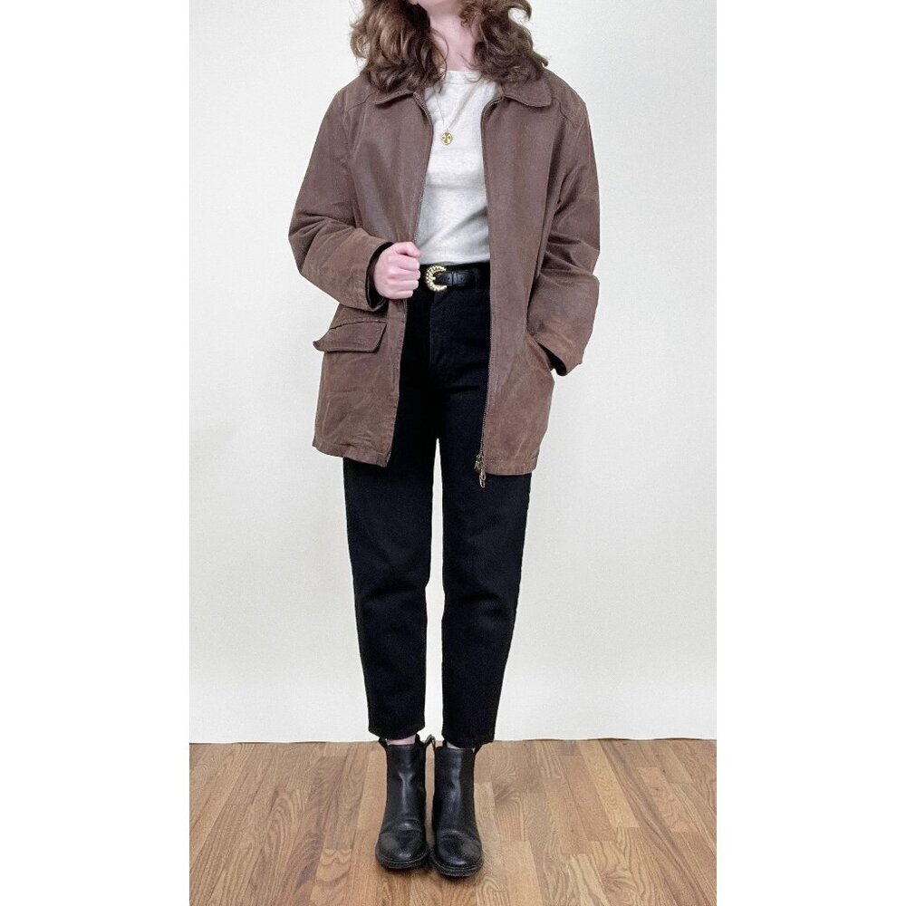 Vintage Leather Barn Coat Field Utility Jacket Oversized Farm Chore Fall Winter - Picture 12 of 12